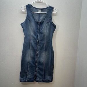 Venus Denim Jean Overall Style Dress Full Zip Bodycon 90s Y2K Style Western Sz 8